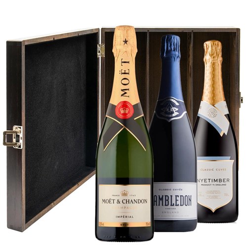 The Anglo-French Brut Collection Treble Elm Wood Gift Boxed Champagne (3x75cl)